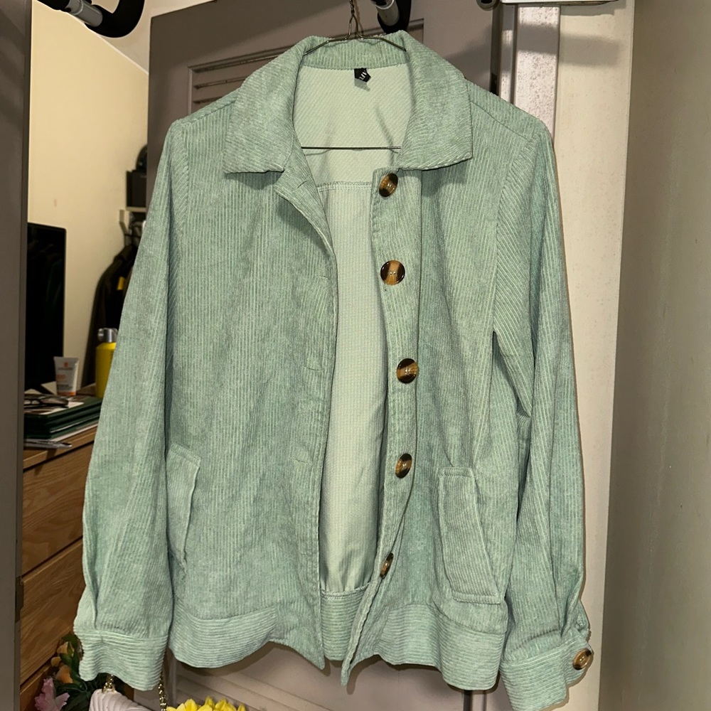 Small sea foam green button up jacket